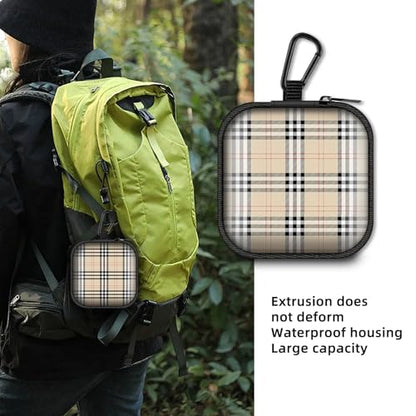 Square Data Cable Earbud Charger Coin Storage Bag Shockproof and Drop-Proof EVA Material Compatible with AirPod(Camel Plaid) - color: Camel plaid