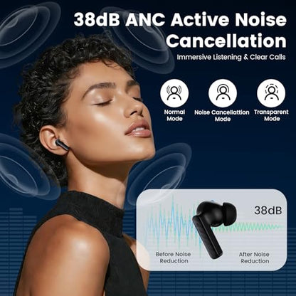 Touch Screen Earbuds, Wireless Bluetooth in-Ear Headphones with ANC Noise Cancelling, 60H Playtime, IPX5 Waterproof for Sports Gym Work Travel - color: Black