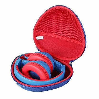 adada Hard Travel Case for iClever HS19 / iClever BTH12 Kids Headphones (outer Blue + Inner Red) - color: uter Blue + Inner Red