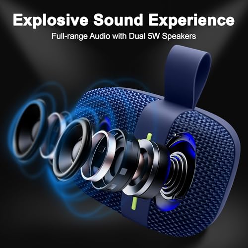 Fisher Portable Bluetooth Speakers, Clip-On Speakers Bluetooth Wireless | IPX5 Waterproof Speaker,10W Peak Power Bluetooth Speaker Stereo HD Sound, BT 5.3, FM Radio, for Pool, Beach, Use Anywhere - color: Navy Blue