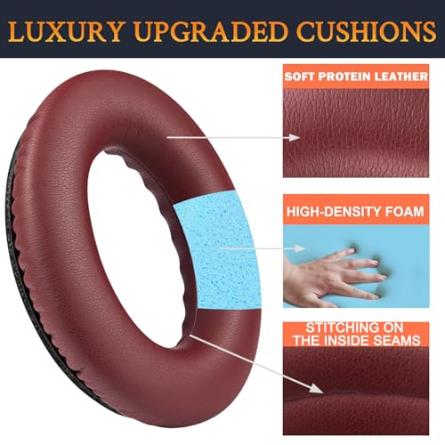 Replacement Earpads Cushions for Bose QuietComfort 35 (QC35) & Quiet Comfort 35 II (QC35 ii) Headphones, Ear Pads with Softer Leather, Noise Isolation Foam, Added Thickness (Burgundy) - color: Burgundy
