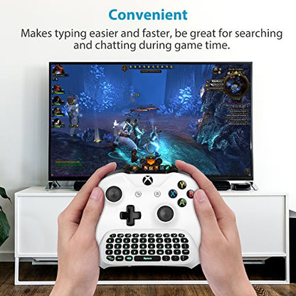 MoKo Green Backlight Keyboard for Xbox One Controller, White | Wireless Chatpad with Headset & Audio Jack, Xbox Accessories fit Xbox One/One S/ Elite/2, Series X/S, 2.4G Receiver Included - color: White