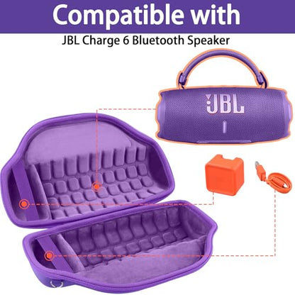 co2CREA Case for JBL Charge 6 Portable Bluetooth Speaker, Purple | High-Density Foam Padding, Reinforced Handle, Detachable Shoulder Strap, Compact Lightweight Design, Dust Protection - color: Purple Case