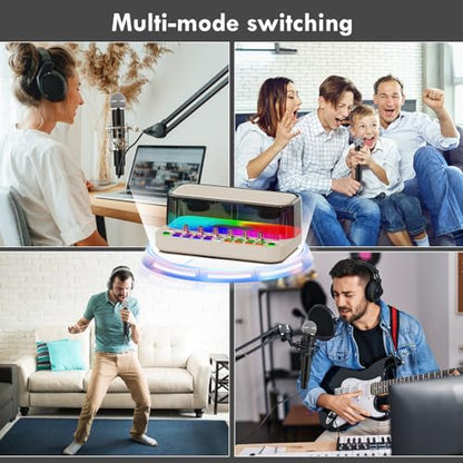 Portable Karaoke Machine with 2 Wireless Microphones, Bluetooth PA System Speaker with EQ Control, Vocal Removal, Noise Reduction, Reverb & Sound Effects, for Singing/Live Streaming/Gaming/Home Party - color: White