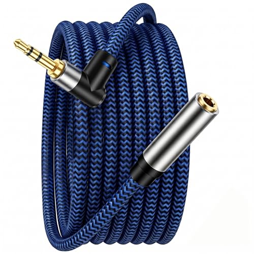 3FT 3.5mm Audio Extension Cable, 90-Degree Right Angle Aux Extender Cord (Male to Female), Nylon Braided TRS Stereo Audio Jack Adapter for Car, PC, Speakers, Headphones (No Mic Support) - size: 3FT