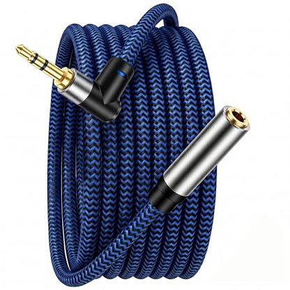3FT 3.5mm Audio Extension Cable, 90-Degree Right Angle Aux Extender Cord (Male to Female), Nylon Braided TRS Stereo Audio Jack Adapter for Car, PC, Speakers, Headphones (No Mic Support) - size: 3FT