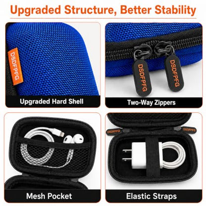 Mini Earbud Case, Small Hard Shell EVA Rectangle Carrying Zipper Tech Pouch | Blue for Apple Airpods, Earpods, Galaxy Buds, Wired Wireless Earbuds, Earplugs, IEMs, Flash Drive, USB Cable, Memory Card - color: Blue