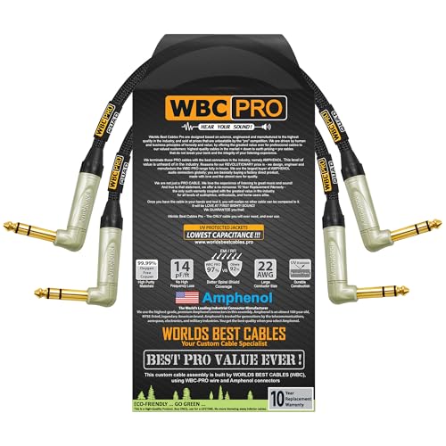 2 Units - 1.5 Foot - WBC-PRO-Quad Ultra-Silent Ultra-Flexible Balanced Star-Quad Cable with Amphenol QS3R-AU ¼ Inch (6.35mm) Gold Right-Angled TRS Stereo Phone Plugs & Black Tweed Jacket - size: 1.5 FT, style: 2 Cables