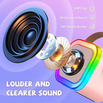 Mini Karaoke Machine for Kids Girls Boys - Birthday Gifts for Ages 4 5 6 7 8+ Year Old - Portable Bluetooth Speaker with 2 Wireless Microphone - Kids' Instrument Accessories - Pink - style: Pink