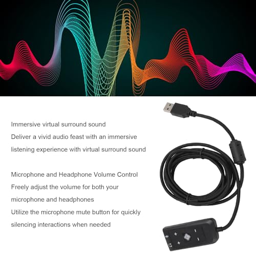 USB to 3.5mm Jack Audio Adapter, External USB Sound Card with Volume Control, Virtual 7.1 Surround Sound, USB Adapter for Cloud II Gaming Headset, Compatible with PC