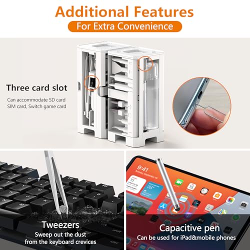 Cell Phone Cleaning Kit, iPhone Cleaning Kit for Charging Port Cleaner Keyboard Cleaning Kit for Airpods/Android/USB C/Earbuds/Laptop/iPad/Camera Lens with Stylus Pen (White (with Putty and Cloth)) - color: White (with Putty and Cloth)
