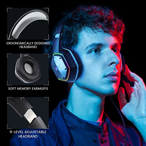EKSA E1000 USB PC Gaming Headset with Mic, 7.1 Surround Sound - color: Grey