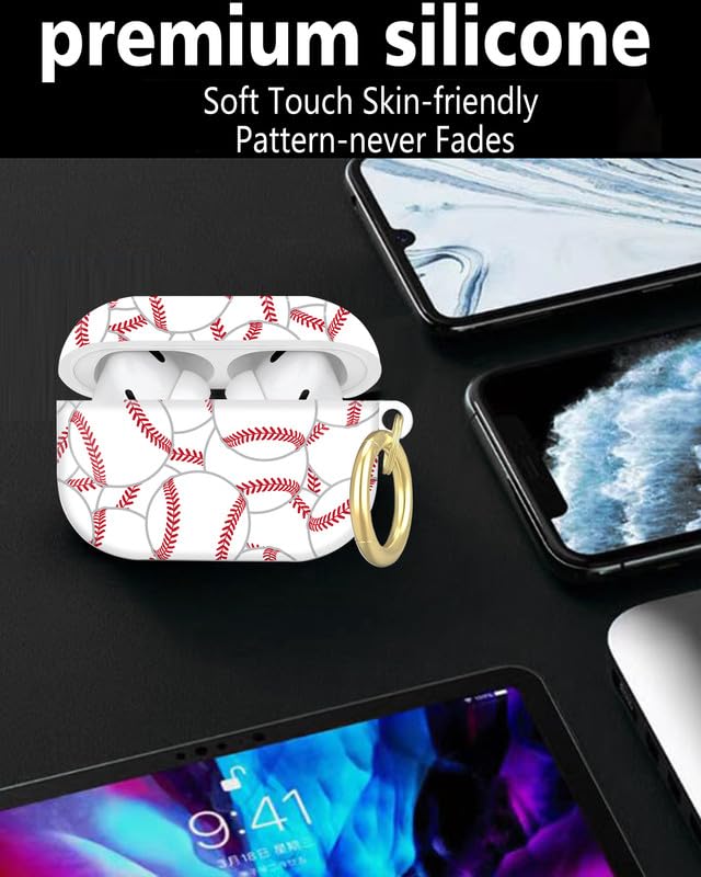 Compatible with AirPod Pro 2nd//1st Generation Case Cover with Key Chain,Full Protective Shockproof Wireless Headphone Case for Airpod Pro 2023/2022/2019(Baseball Wallpaper) - color: Baseball Wallpaper