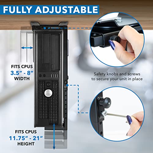 Mount-It! CPU Under Desk Mount Bracket - Computer Tower Wall and Under Counter Holder, 360 Degree Swivel Adjustable Height and Width Wall-Mountable - size: small, large