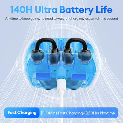 2 in 1 Clip on Open Ear Headphones Wireless Earbuds, 0 Delay Bluetooth 6.0, Ultra-long 140H Play, Auto L-R Recognition Touch Control, Hybrid Noise Reduction for Work Fitness Daily Use, Ctbuds Black - color: A-Black