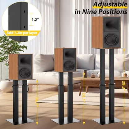 Universal Speaker Stand Pair, Height Adjustable Speaker Stand 16.7"-29.3" | Floor Speaker Stands Support 110lbs Double Tubes Heavy Duty Bookshelf Speaker Stands with Non-Slip Pad for Home Theater