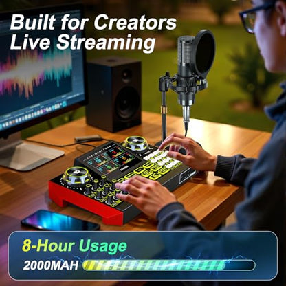 TENLAMP G9 Audio Mixer Bundle with Microphone for Streaming & Karaoke | Easy streaming with noise reduction, voice effects, auto-tune and Bluetooth audio for karaoke, gaming and live content.