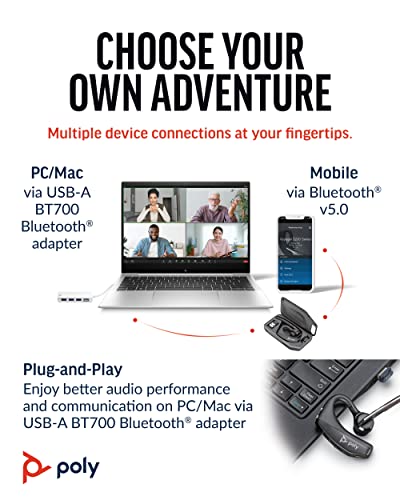 Poly Voyager 5200 UC Wireless Headset & Charging Case (Plantronics) - Single-Ear Headset w/Noise-Canceling Mic - Connect Mobile/Mac/PC via Bluetooth - Works w/Teams, Zoom (Renewed)