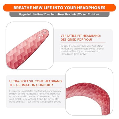 WC HeadbandZ Arctis Nova - Upgraded Silicone Headband for Arctis Nova Headsets by Wicked Cushions - Enhanced Flexibility, Comfort, and Style with Matching Earpad Designs | Hex Red - color: Hex Red