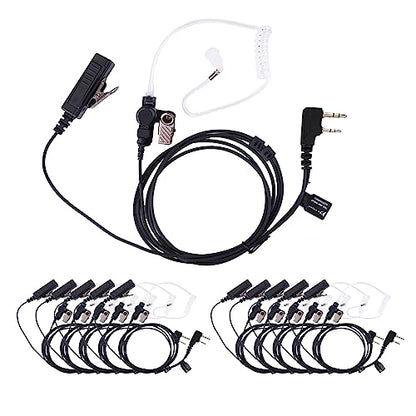K-Storm Radio Acoustic Tube Earpiece Compatible with Kenwood Walkie Talkie | 2 Pin Surveillance Headset with Mic Fit Baofong UV-5R BF-F8HP Retevis RT21 RT22 Arcshell AR-5 - style: 10 packs