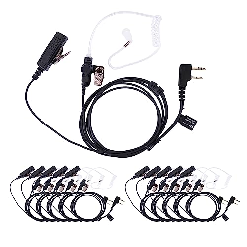 K-Storm Radio Acoustic Tube Earpiece Compatible with Kenwood Walkie Talkie | 2 Pin Surveillance Headset with Mic Fit Baofong UV-5R BF-F8HP Retevis RT21 RT22 Arcshell AR-5 - style: 10 packs