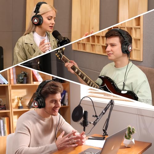 MAONO USB XLR Condenser Microphone with Headphones: PC Computer Podcast Cardioid Metal Mic Kit for Recording, Studio, Singing, YouTube (A04 Gen2 White+MH501)