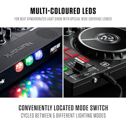 Numark Party Mix Live DJ Controller with Built-in Lights and Speakers | 2-Decks, 2 Filter FX Knobs, DJ Mixer, Touch-Capacitive Wheels, Integrated Audio Interface, and Serato DJ Lite - style: PARTYMIX LIVE