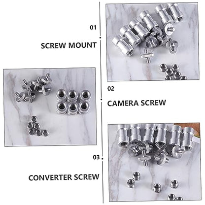 20pcs Metal 1/4 to 3/8 Screw Adapter Set for Camera and Tripod Threaded Converter Mount Silver Finish Compatible DSLR Microphones and Accessories