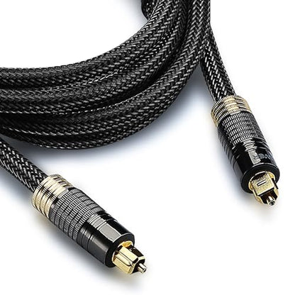 FosPower 24K Gold Plated Toslink Digital Fiber Optical Audio Cable (S/PDIF) - [Zero RFI & EMI Interference] Metal Connectors & Ultra Durable Nylon Braided Jacket (6ft) - size: 6FT