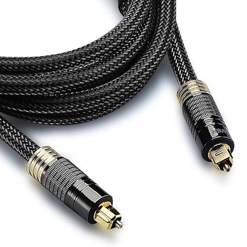 FosPower 24K Gold Plated Toslink Digital Fiber Optical Audio Cable (S/PDIF) - [Zero RFI & EMI Interference] Metal Connectors & Ultra Durable Nylon Braided Jacket (3ft) - size: 3FT