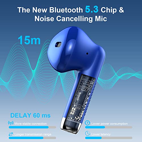 Wireless Earbuds, Bluetooth 5.4 Earbuds Stereo Bass, Bluetooth Headphones | in Ear Noise Cancelling Mic, Earphones IP7 Waterproof Sports, 32H Playtime USB C Charging Case Blue Ear Buds for Android iOS - color: dark blue
