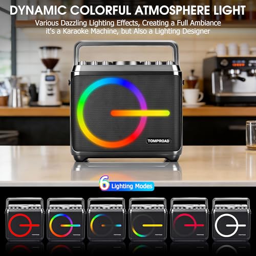 Karaoke Machine, Bluetooth Speaker with 2 Wireless Microphones, Portable Voice Amplifier PA System for Adults Kids with LED Lights Support Bass/Treble Adjustment, TF Card/USB, REC for Home Party