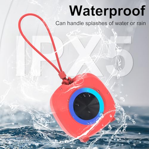 PEICHENG Speaker, Small Portable Bluetooth Wireless IPX5 Waterproof Shower Speaker,Loud Stereo Sound Deep Bass,Dual Pairing, RGB Lights,Long Playtime for Outdoor Party, Great Gift,1PC (Red) - color: Red