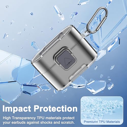 [with Safety Lock] for Sony WF-1000XM6 Case Cover, Soft TPU Clear Protective Earbuds Case with Cleaning Kit & Carabiner, Wireless Charging Headphone Accessories for Men Women(Clear) - color: Clear