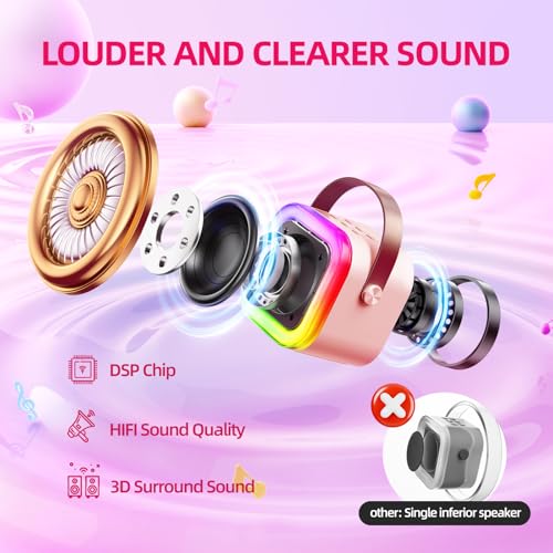 Kinglucky Mini Karaoke Machine for Kids, Top Birthday Gift Pick for Girls Ages 3, 4, 5, 6, 7, 8, 9, 10, 11, 12 Years Old, Kids' Personal Video Players Accessories with 2 Mics Singing Present Toy Pink - color: Pink