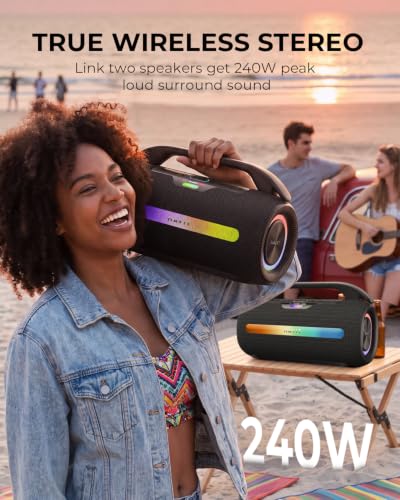 havit Outdoor Bluetooth Speaker, 120W Peak Loud Speakers with Deep Bass, Portable Wireless Speaker IPX6 Waterproof, RGB Light, 12H Playtime, TWS Stereo, EQ, for Party, Beach, Camping, Backyard, Garage