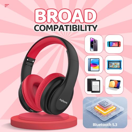 JoySpark Kids Bluetooth Headphones Over-Ear, 60Hrs, Built-in Mic-Black - color: Black