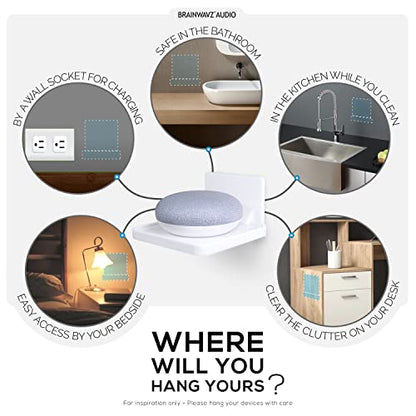 BRAINWAVZ Drill Free Wall Mount Shelf for Security Cameras, Baby Monitors, Speakers & More, Universal Holder, Strong Adheasive, Easy to Install, No Mess, Screwless (White) - color: White