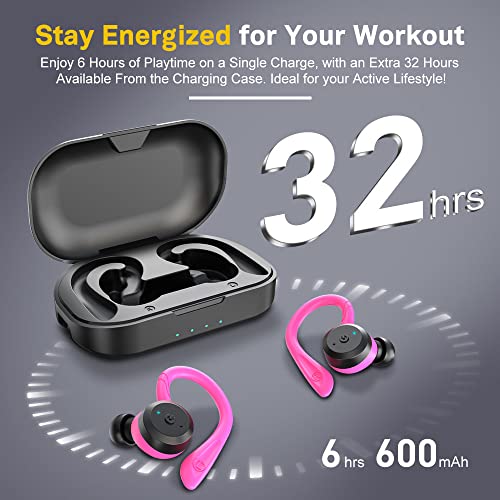 APEKX Wireless Earbuds, IPX7 Waterproof Bluetooth Headphone w/Mic Deep Bass | Secure Sport Ear Buds with Ear Hooks & Charging Case, 40H Playtime Stereo Sound for Workout & Running, Red - color: Red
