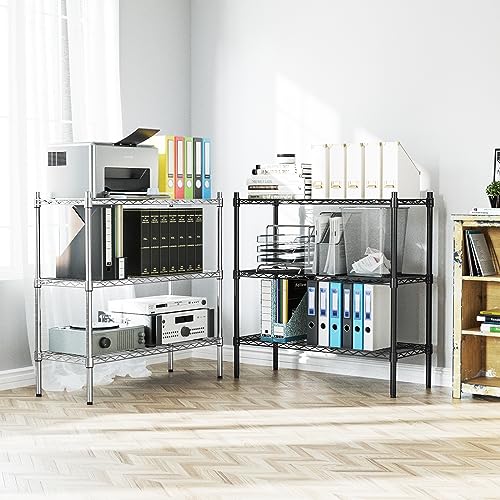 Auslar 3-Tier Heavy Duty Wire Shelving Adjustable Metal Storage Rack Black | Standing Shelving Units, Multi-Purpose Organizer for Kitchen Garage Pantry Laundry, Easy-Assembly Storage Shelf