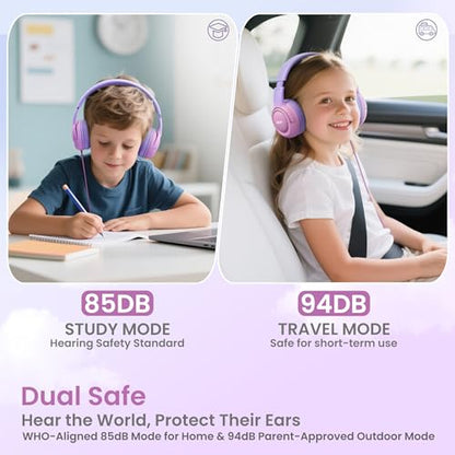 Acer Kids Headphones for School, 85-94dB Limiter, 3.5mm Jack, w/Mic HK03 | Foldable Wired Over Ear Headphones, for Toddler School/Travel/iPad/Tablet, Pink-Purple Gradient - color: Purple-Pink Gradient