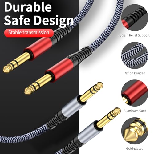 1/4 inch TRS Cable 10ft 2-Pack, 1/4 Inch TRS Instrument Guitar Cable,Straight AMP Cord,Quarter Inch Jack Stereo Audio Balanced Line for Electric Guitar,Bass,Keyboard,Amplifier,Speaker