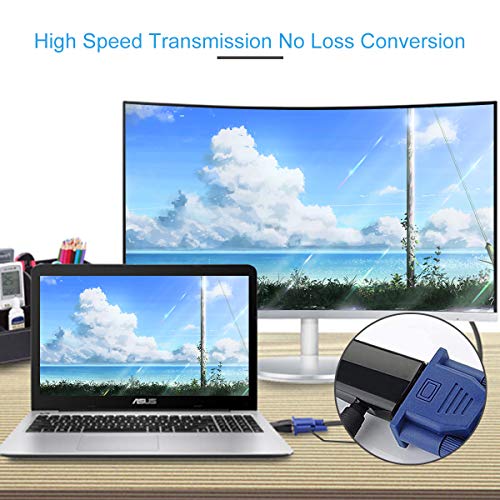 Guamar HDMI to VGA Adapter Converter with 3.5mm Audio Jack Cable for Older Monitor TV Computer Laptop PC Projector Desktop - 1080P HDMI Male to VGA Female Display Gold-Plated