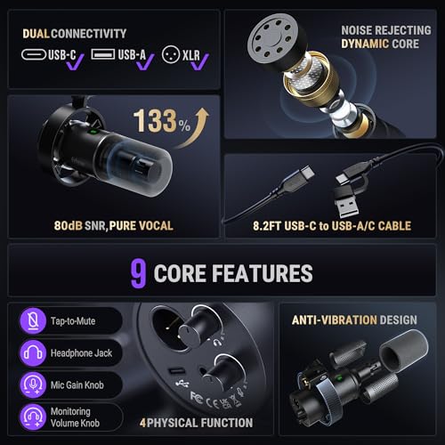FIFINE K688+H8 Dynamic Podcast Mic Bundle with Studio Monitor Headphones | Dynamic XLR/USB mic,headphone jack,volume control,studio monitor over‑ear headphones,vocal recording,voice‑over,podcast bundl