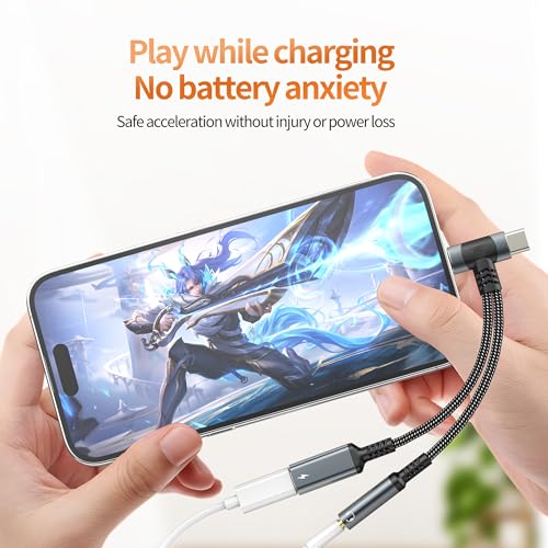 USB C 라이트닝 to 3.5mm 어댑터 아이폰 17 16 15 14 13 프로 맥스 (2in1) 충전기 오디오 헤드폰 잭 스플리터 Aux 케이블 타입 C 포트 커넥터 아이패드 동글용 삼성 갤럭시와 호환