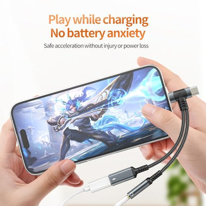 USB C 라이트닝 to 3.5mm 어댑터 아이폰 17 16 15 14 13 프로 맥스 (2in1) 충전기 오디오 헤드폰 잭 스플리터 Aux 케이블 타입 C 포트 커넥터 아이패드 동글용 삼성 갤럭시와 호환