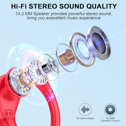 Ltinist Wireless Earbuds, 75hrs Bluetooth 5.4 Headphone Sport, Bluetooth Earbuds Deep Bass Over Ear Buds with Earhooks, ENC Noise Cancelling Earphone Mic, IP7 Waterproof for Workout/Running/Gym Red - color: Red