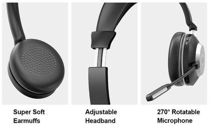 Wantek Wireless Headset with Mic- USB & Bluetooth Connectivity, 50-Hour Battery Life, AI Noise Cancelling Adjustable Microphone Charging Dock, Comfort Fit for Home/Office/Mobile Phone