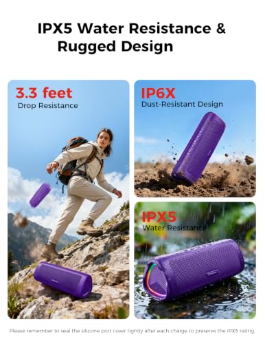 Bluetooth Speaker, 20W HD Sound, Portable Wireless, IPX5 Waterproof, Up to 24H Playtime, TWS Pairing, for Home/Party/Outdoor/Camping/Beach Essentials, Electronic Gadgets, Birthday Gift (Purple) - color: Purple