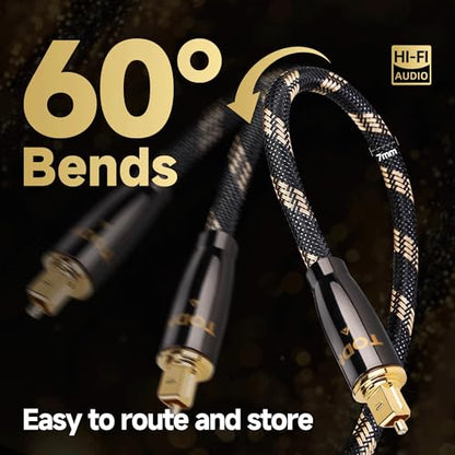 TODN 6.5ft Optical Audio Cable Digital Fiber Optic Toslink S/PDIF Cable | POF Conductor, 24K Gold-Plated Plugs, Pure Copper Shell, Audiophile HiFi Surround Sound System for TV, PS4, Xbox, CD - size: 6.5ft/2m